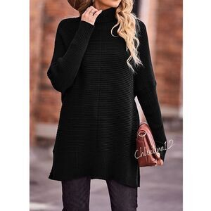 New Chunky Knit Turtleneck Tunic Oversized Sweater